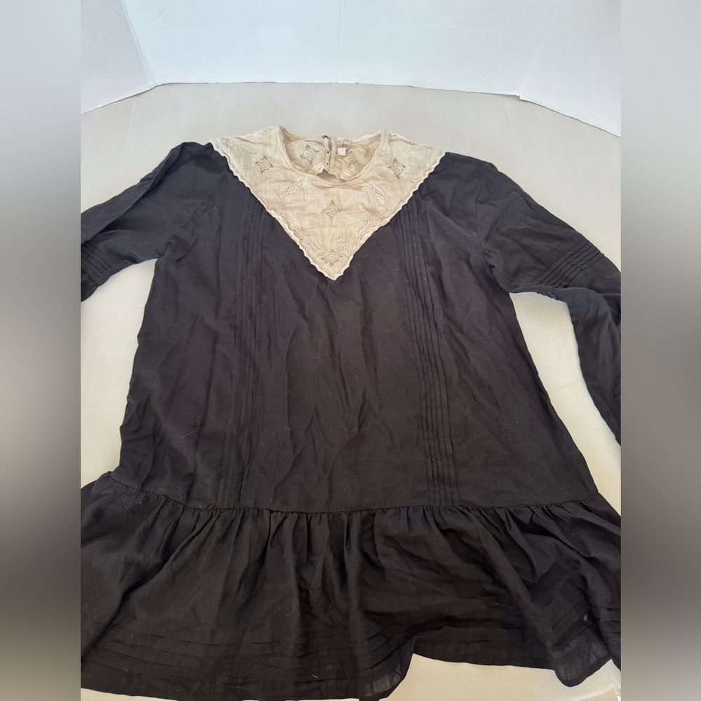 Free People Heart of Darkness Cutout Black Cream Tunic Top Lace Women’s large - Picture 2 of 10